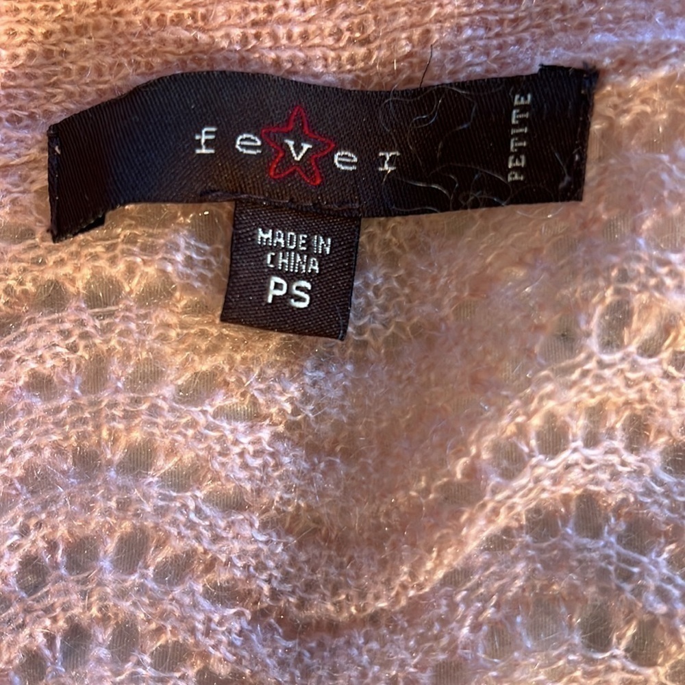 Fever Mohair Cardigan Open Front Loose Knit Soft Pink Petite Small - Picture 5 of 9